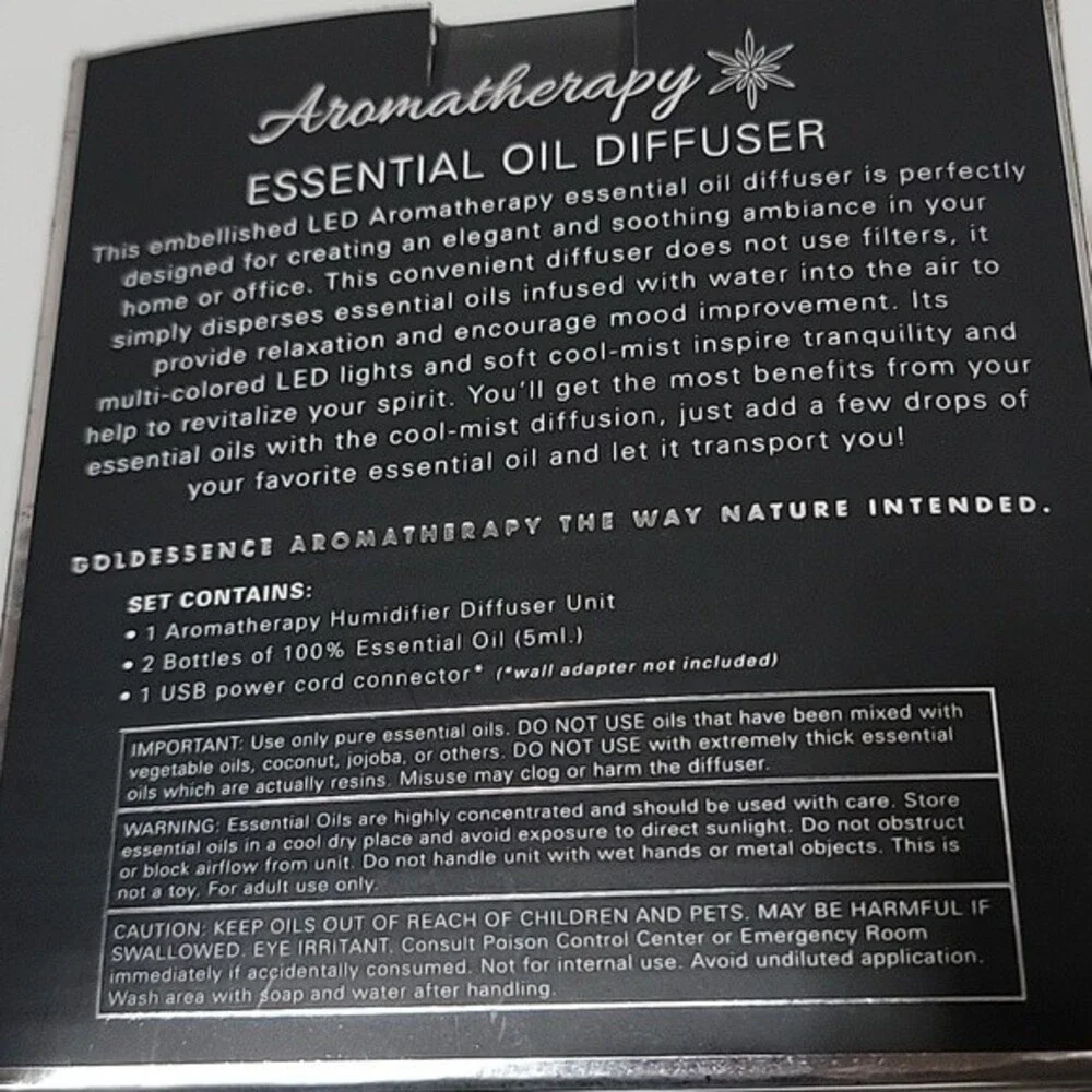 GOLDESSENCE Aroma Therapy Essential Oil Sparkle Color Changing Diffuser NIB